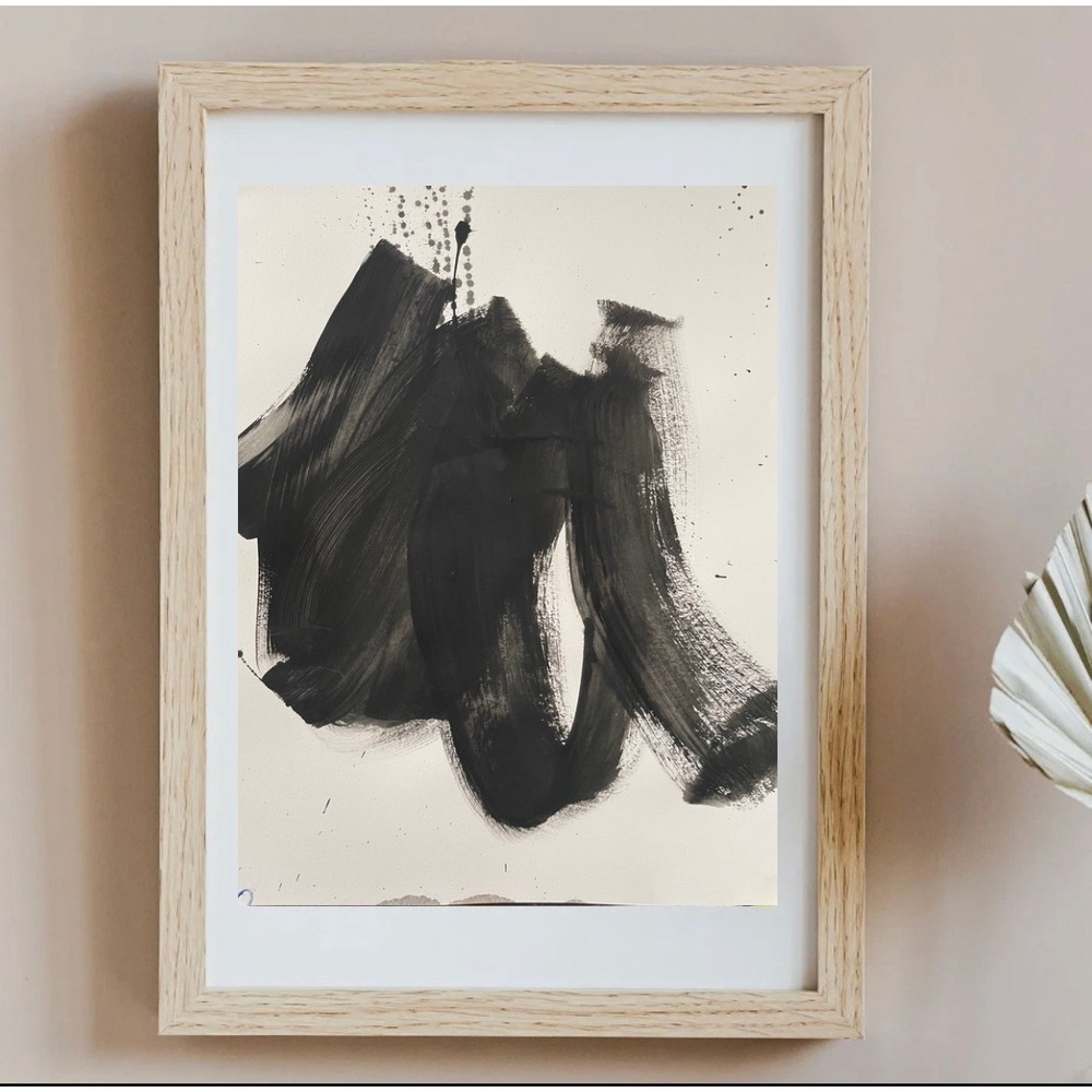 OMAN Original Abstract Painting Obsidian Flow Black White Monochromatic 11x14